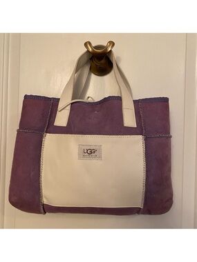 UGG AUSTRALIA TOTE GRAB BAG LILAC PURPLE SUEDE SHEARLING WHITE LEATHER